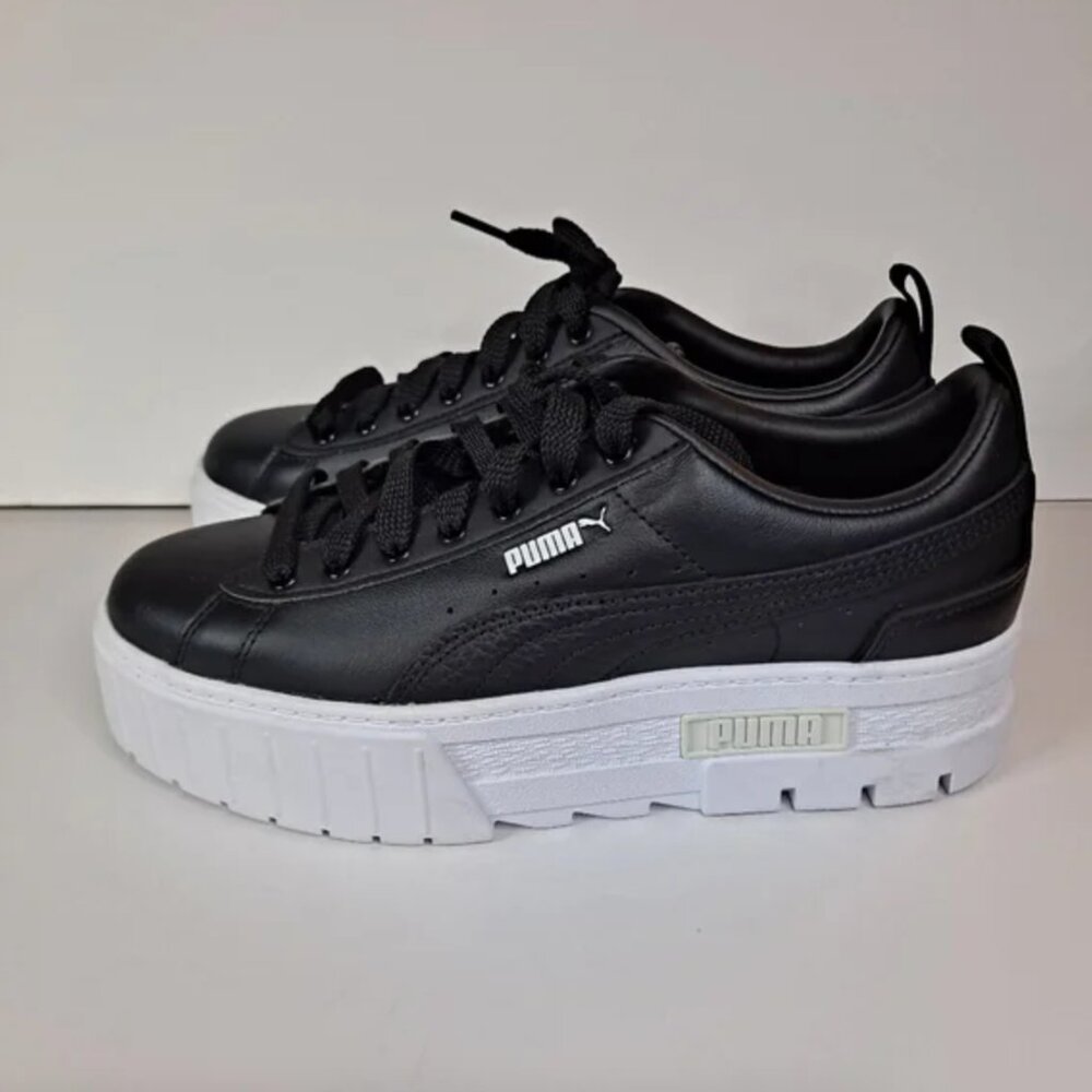 PUMA Mayze Classic Black Sneaker Platform Leather Shoes Women's Size 9